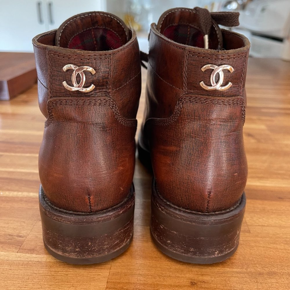 Chanel Interlocking CC Logo Leather Lace-Up Boots - Picture 7 of 7